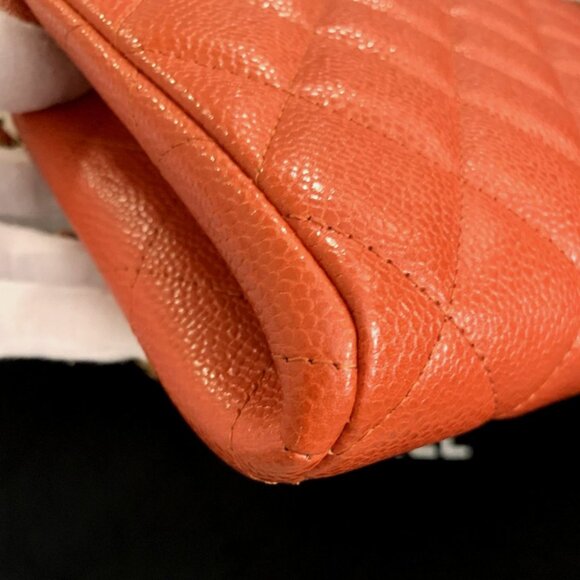 Chanel CC Classic Quilted Leather Flap Shoulder Bag Clutch Orange Gold Shine NIB - Picture 9 of 16